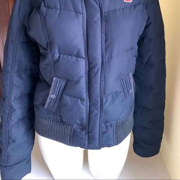 Hollister Navy Blue Winter Down Puffer Jacket Zipper Closure Fur Hood Y2K US S - Picture 4 of 8